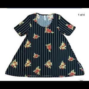 LuLaRoe Perfect Tee Shirt Black Stripe Roses S NWT